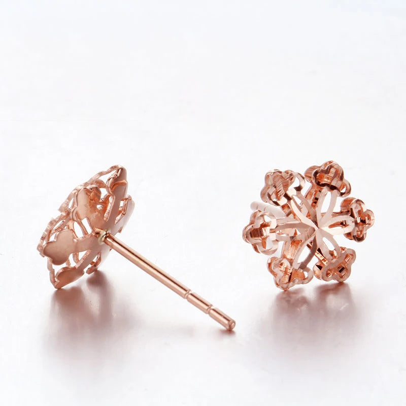 14K Rose Snowflake Earrings Women Sweet Glamour Jewelry