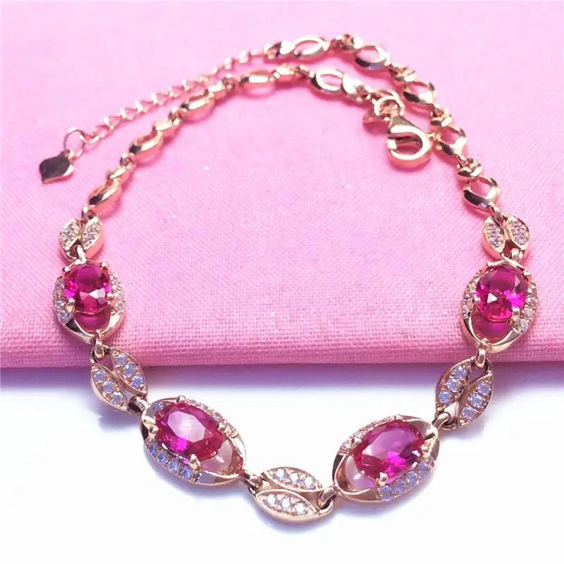 14K Rose Gold Plated Ruby Light Bracelet for Women