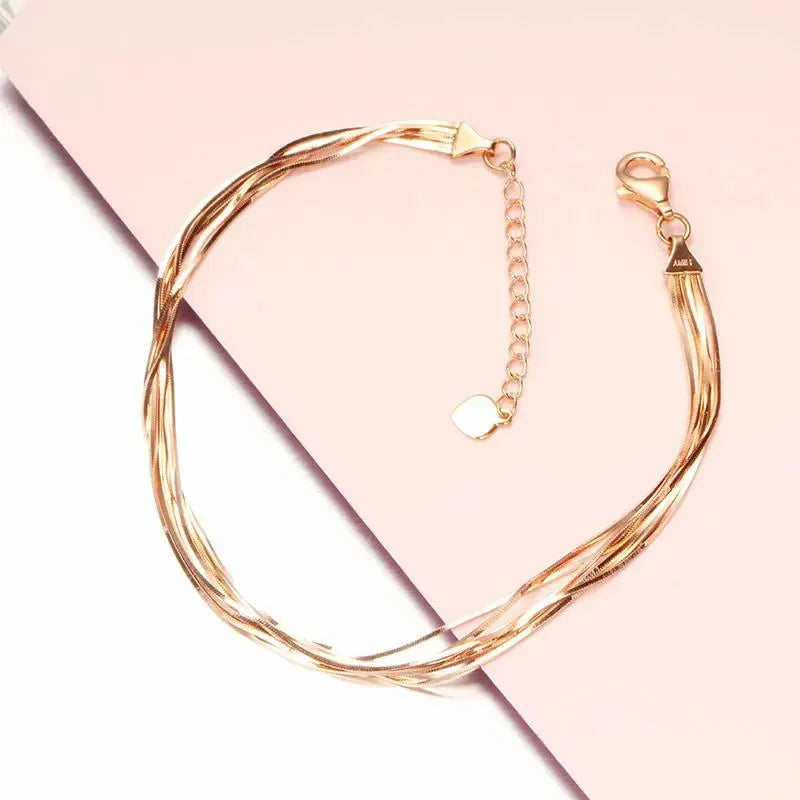 Purple 14K Rose Gold Plated Multi-Layer Soft Chain Bracelet for Women