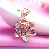 14K Rose Flower Necklace Purple Plated Ball Bead Pendant