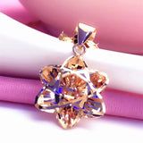14K Rose Flower Necklace Purple Plated Ball Bead Pendant
