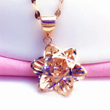 14K Rose Flower Necklace Purple Plated Ball Bead Pendant
