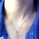 14K Rose Flower Necklace Purple Plated Ball Bead Pendant