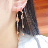 14K Rose Gold Leaf Earrings Purple Plated Chain for Women