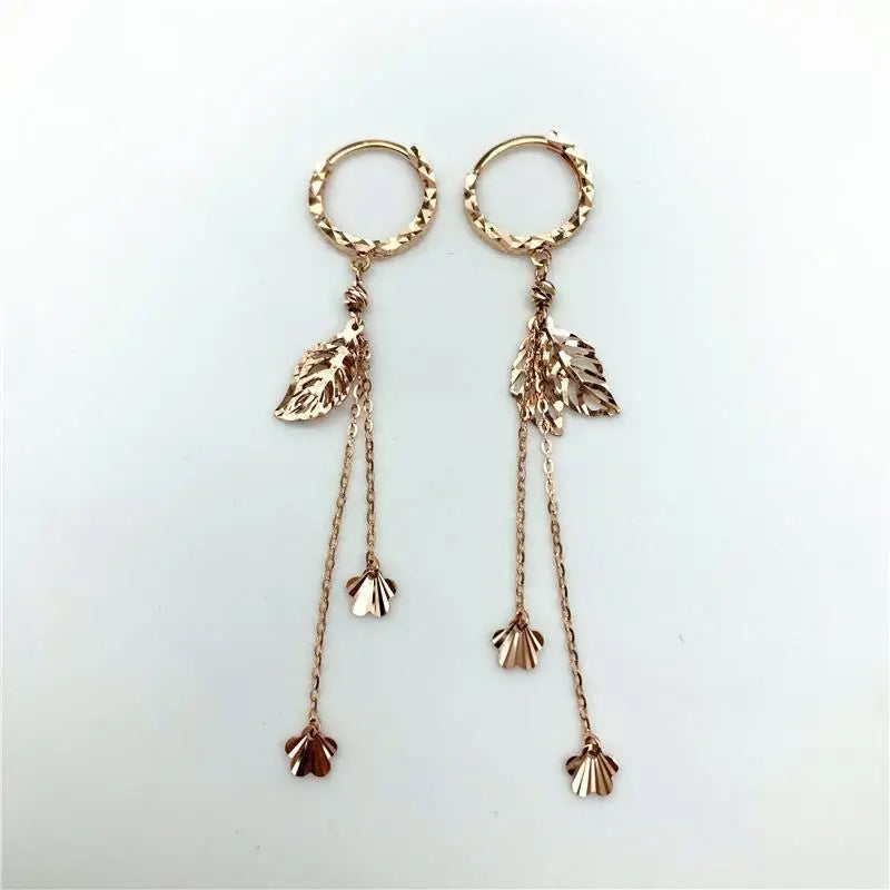14K Rose Gold Leaf Earrings Purple Plated Chain for Women