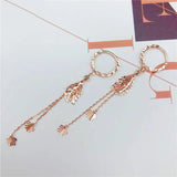 14K Rose Gold Leaf Earrings Purple Plated Chain for Women