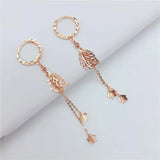 14K Rose Gold Leaf Earrings Purple Plated Chain for Women