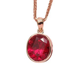 Purple Ruby Necklace 14K Rose Inlaid Oval Pendant Glamour Party Jewelry