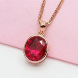 Purple Ruby Necklace 14K Rose Inlaid Oval Pendant Glamour Party Jewelry