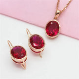Purple Ruby Necklace 14K Rose Inlaid Oval Pendant Glamour Party Jewelry