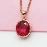 14K Rose Inlaid Oval Pendant Purple Ruby Necklace for Women