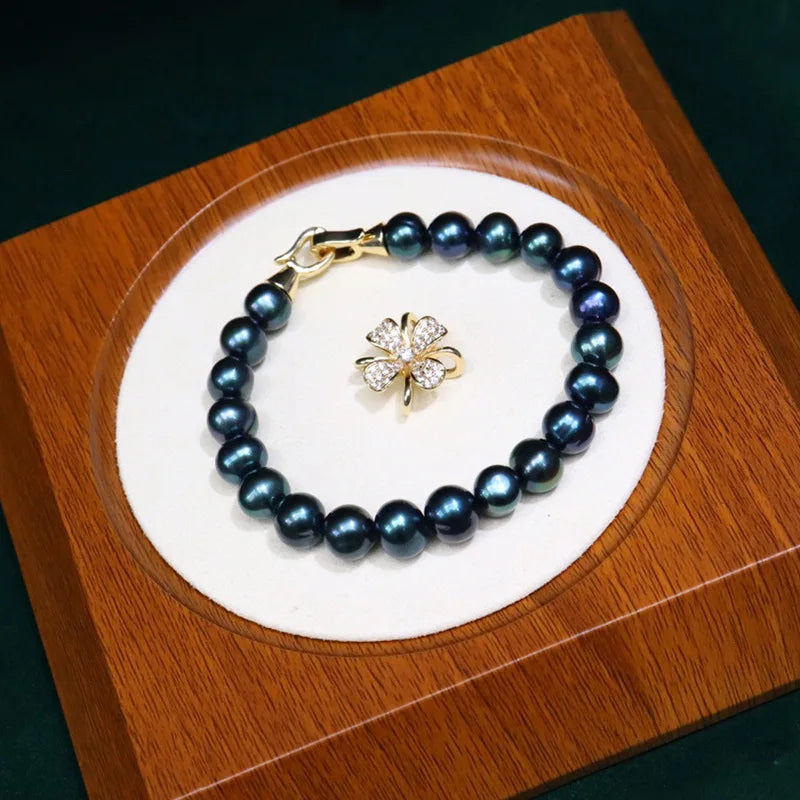 5Color Freshwater Pearl Bracelet for Women 8-9mm F/our-leaf Flower Pendant