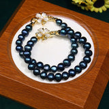 5Color Freshwater Pearl Bracelet for Women 8-9mm F/our-leaf Flower Pendant
