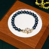 5Color Freshwater Pearl Bracelet for Women 8-9mm F/our-leaf Flower Pendant