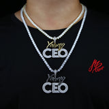 5mm Tennis Chain Letter CEO Pendant Necklace Hip Hop Iced Out CZ Stone