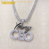 5mm Tennis Chain Letter CEO Pendant Necklace Hip Hop Iced Out CZ Stone