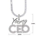 5mm Tennis Chain Letter CEO Pendant Necklace Hip Hop Iced Out CZ Stone