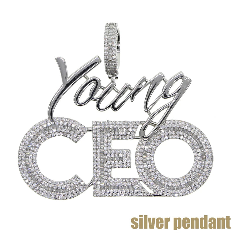 5mm Tennis Chain Letter CEO Pendant Necklace Hip Hop Iced Out CZ Stone