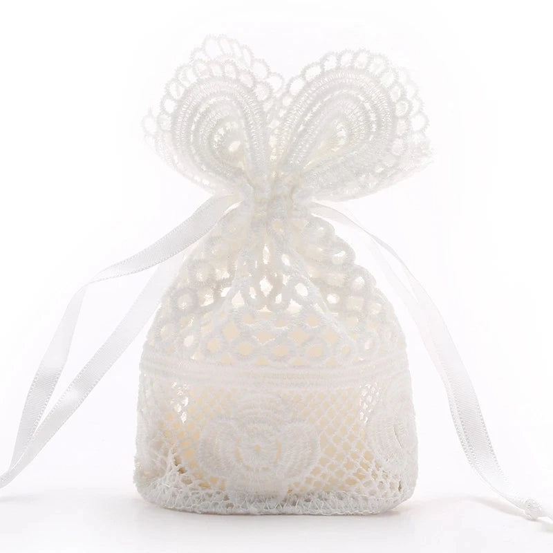 5pcs Round Hole Lace Bag Jewelry Storage Drawstring Bags