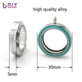 5pcs 30mm Round Twist Living Locket Pendant Floating Charm Chain Included