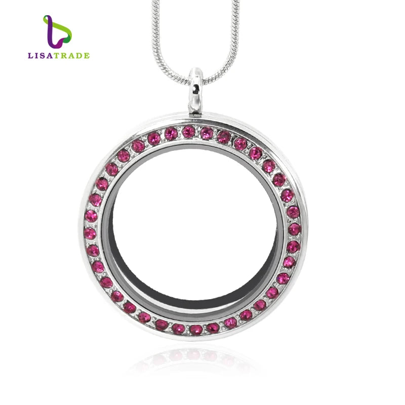 5pcs 30mm Round Twist Living Locket Pendant Floating Charm Chain Included