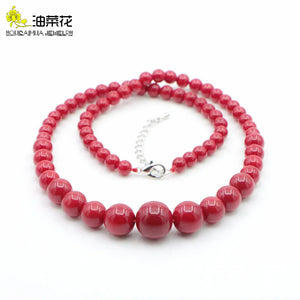 6-14mm Red Pearl Coral Necklace 18inch Christmas Wedding Jewelry