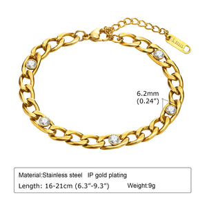 6.2MM Zircon Chain Bracelet Silver Rhinestone Wrist Jewelry
