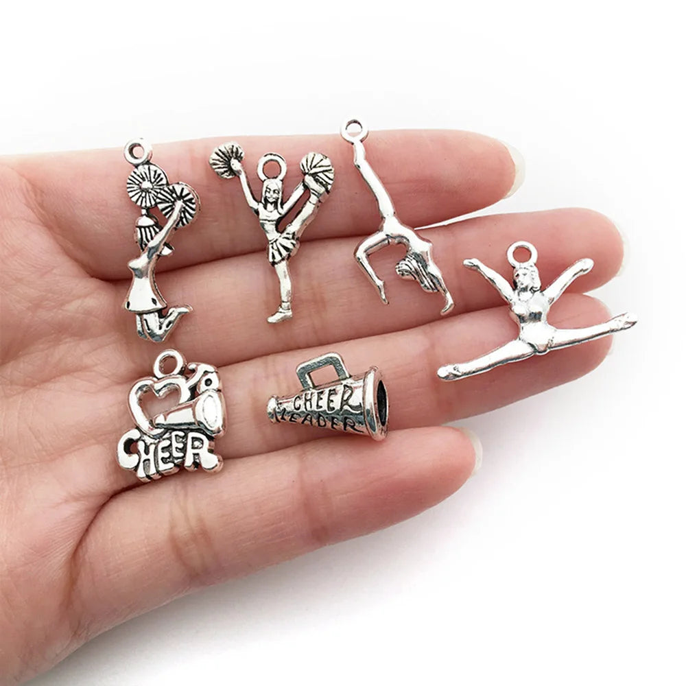 60Pcs Cheer Cheerleader Vintage Tibetan Silver Jewelry Making Pendant