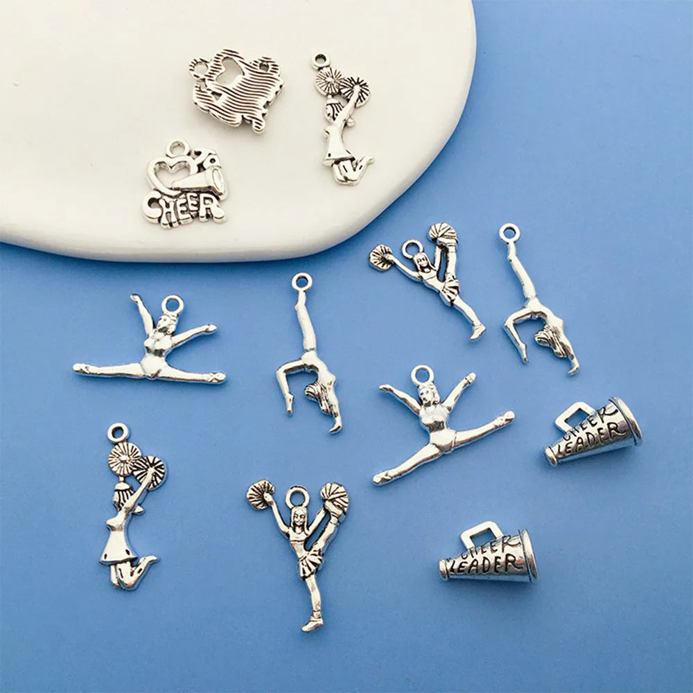 60Pcs Cheer Cheerleader Vintage Tibetan Silver Jewelry Making Pendant
