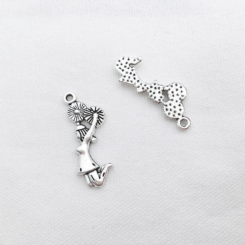 60Pcs Cheer Cheerleader Vintage Tibetan Silver Jewelry Making Pendant