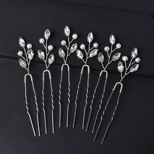 6pcs Pearl Rhinestone Hair Pins Forks for Women Wedding Hair Accessories