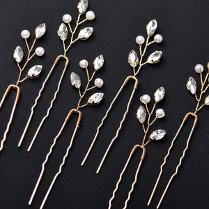 6pcs Pearl Rhinestone Hair Pins Forks for Women Wedding Hair Accessories