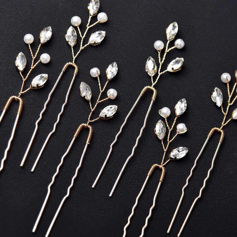 6pcs Pearl Rhinestone Hair Pins Forks for Women Wedding Hair Accessories