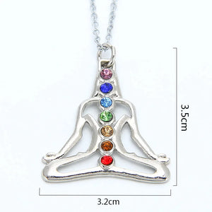 Chakra Stones Reiki Healing Crystal Rhinestone Pendant Necklace