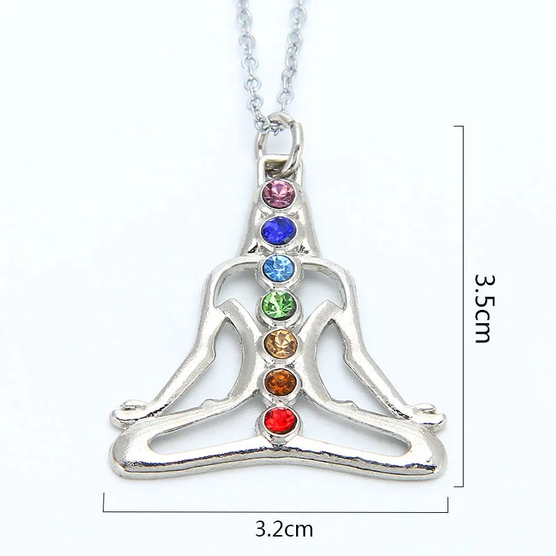 Chakra Stones Reiki Healing Crystal Rhinestone Pendant Necklace