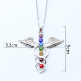 Chakra Stones Reiki Healing Crystal Rhinestone Pendant Necklace
