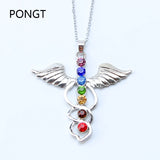Chakra Stones Reiki Healing Crystal Rhinestone Pendant Necklace