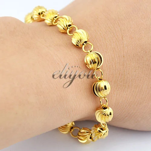 7mm Carved Beads Link Chain Yellow Bracelet DJB141