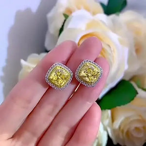 8x8 Yellow Diamond S925 Earrings 5A Zircon Manufacturer