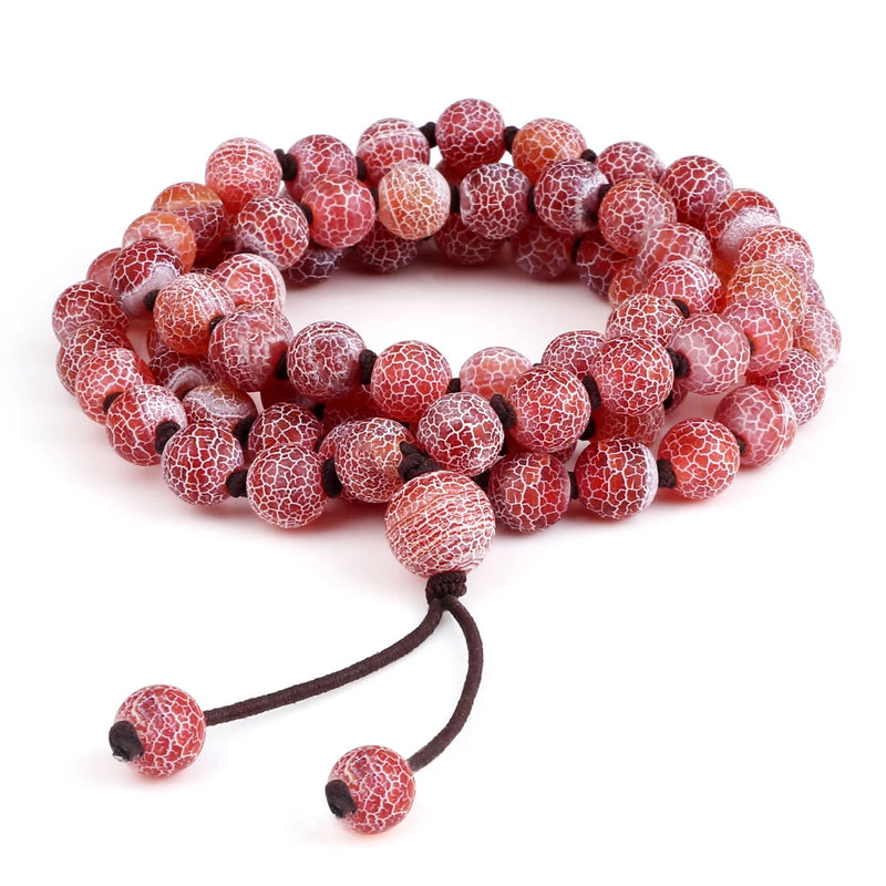 8MM Red Weathered Stone Bracelet Necklace Set