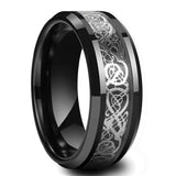 8mm Tungsten Carbide Dragon Inlay Ring Stainless Steel Band Men Women