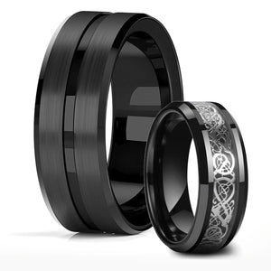 8mm Tungsten Carbide Dragon Inlay Ring Stainless Steel Band Men Women