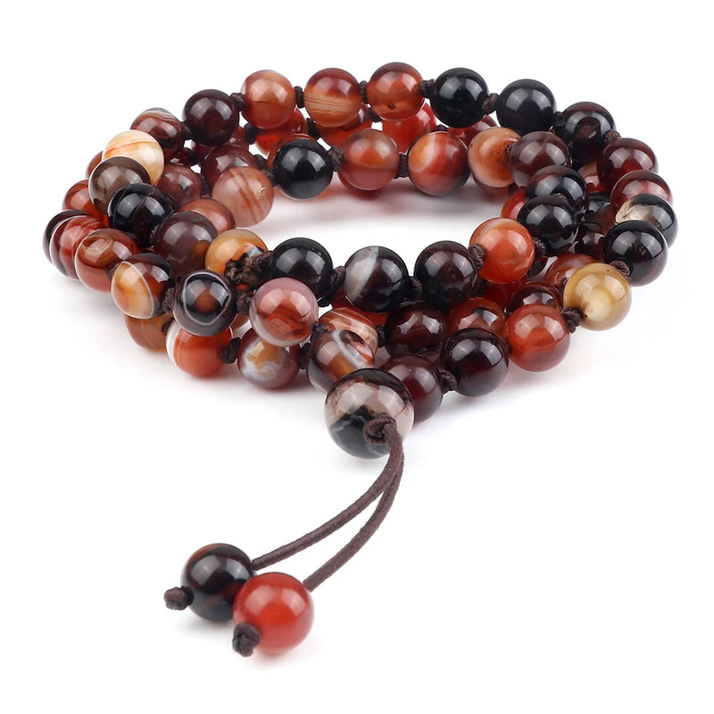 8mm Red Striped Agate Natural Stone Multilayer Bracelet Women 80 Beads Necklace