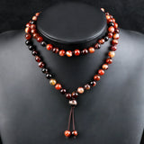 8mm Red Striped Agate Natural Stone Multilayer Bracelet Women 80 Beads Necklace