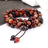 8mm Red Striped Agate Natural Stone Multilayer Bracelet Women 80 Beads Necklace