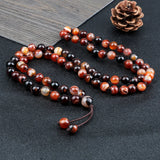 8mm Red Striped Agate Natural Stone Multilayer Bracelet Women 80 Beads Necklace