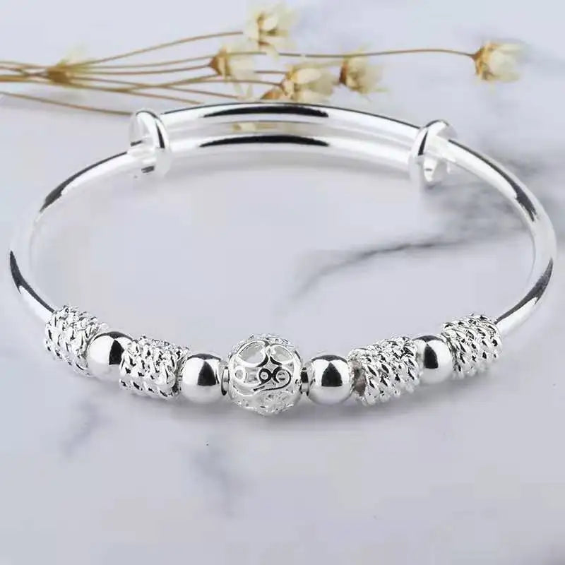 925 Silver Lucky Beads Bangles for Women Bracelet Wedding Jewelry