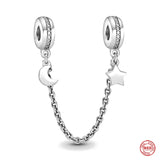 Europe Pendant Star Moon Safety Chain Clip Beads Bracelet Women Charms Gift