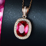 Oval Red Tourmaline Colored Gemstone Pendant Necklace