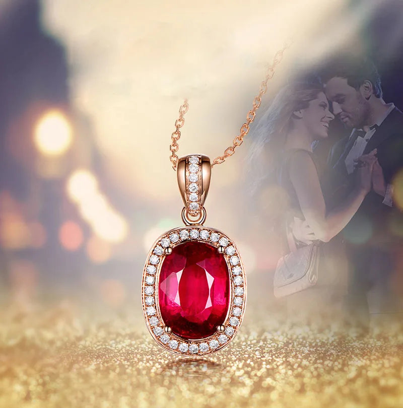 Oval Red Tourmaline Colored Gemstone Pendant Necklace